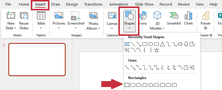 Insert a rectangle for a PowerPoint Morph