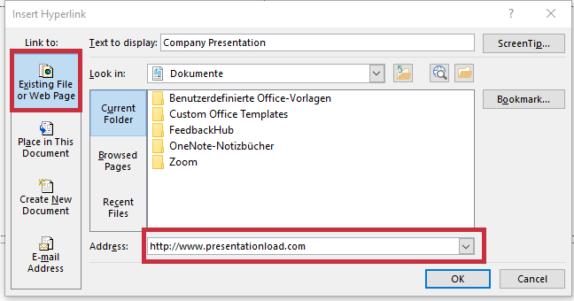Insert Hyperlink in PowerPoint: File or Web Page