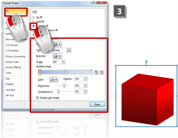 How to give 3D objects a gradient fill (step 3)