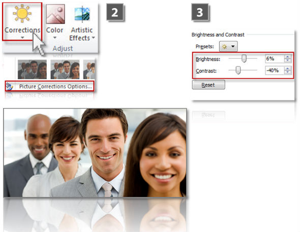Adjust contrast and brightness of images im PowerPoint (step 2)