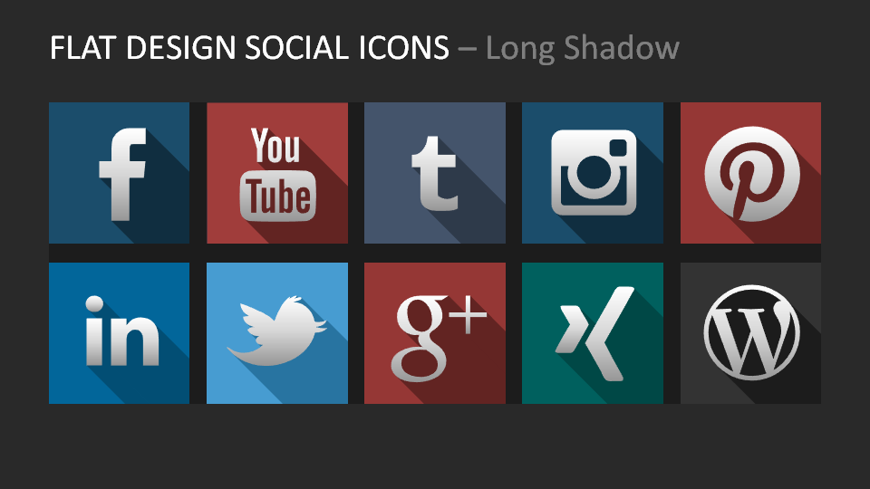 Social Media Long Shadow Icons for PowerPoint