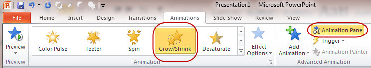 powerpoint animation grow shrink