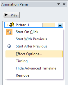 powerpoint animation pane effect options
