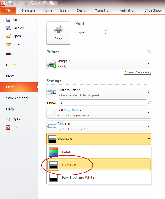 powerpoint print image grayscale