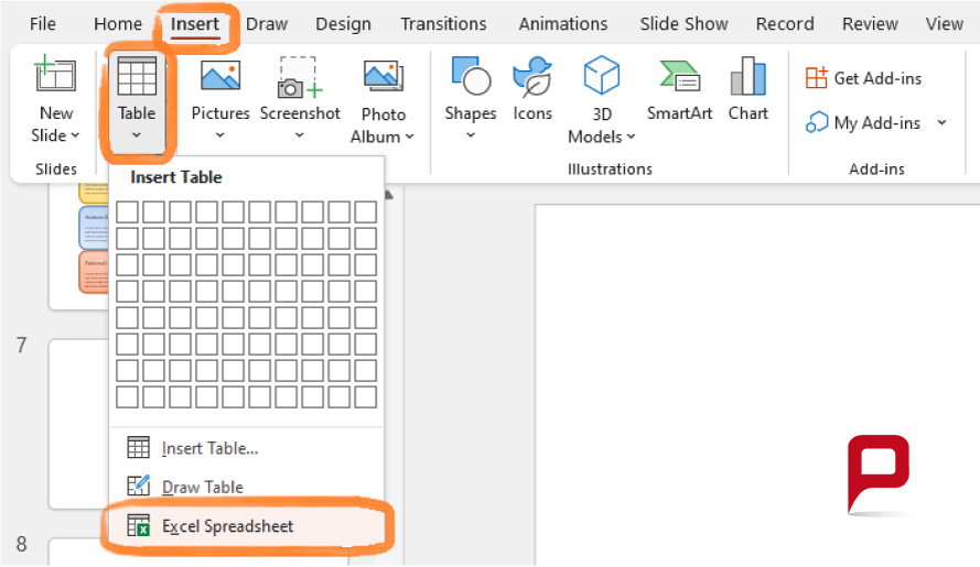 Create tables and figures in PPT