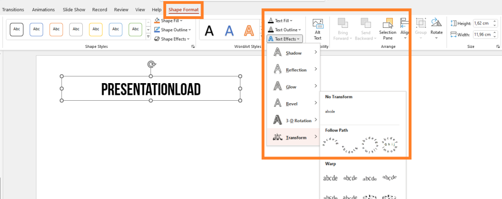 curved text in PowerPoint guide