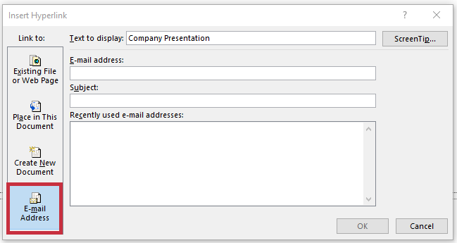 Insert Hyperlink in PowerPoint:  Email Adress