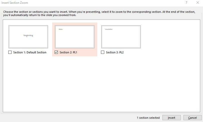 PowerPoint table of contents