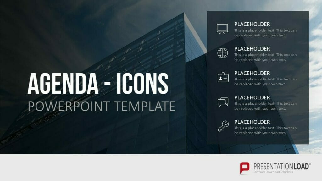 Agenda-icons for projecting one message per slide