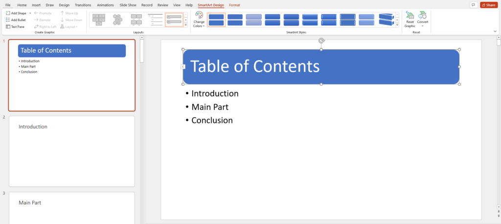 PowePoint Table of Contents