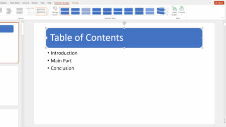 Table of contents for PowerPoint