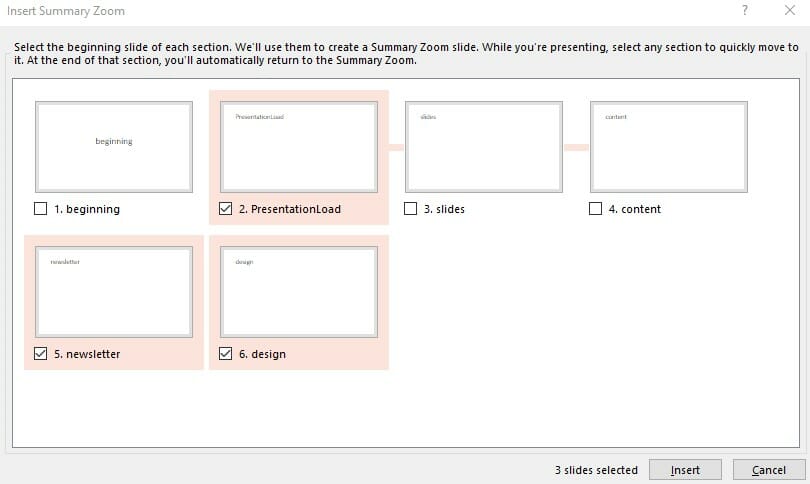 PowerPoint table of contents